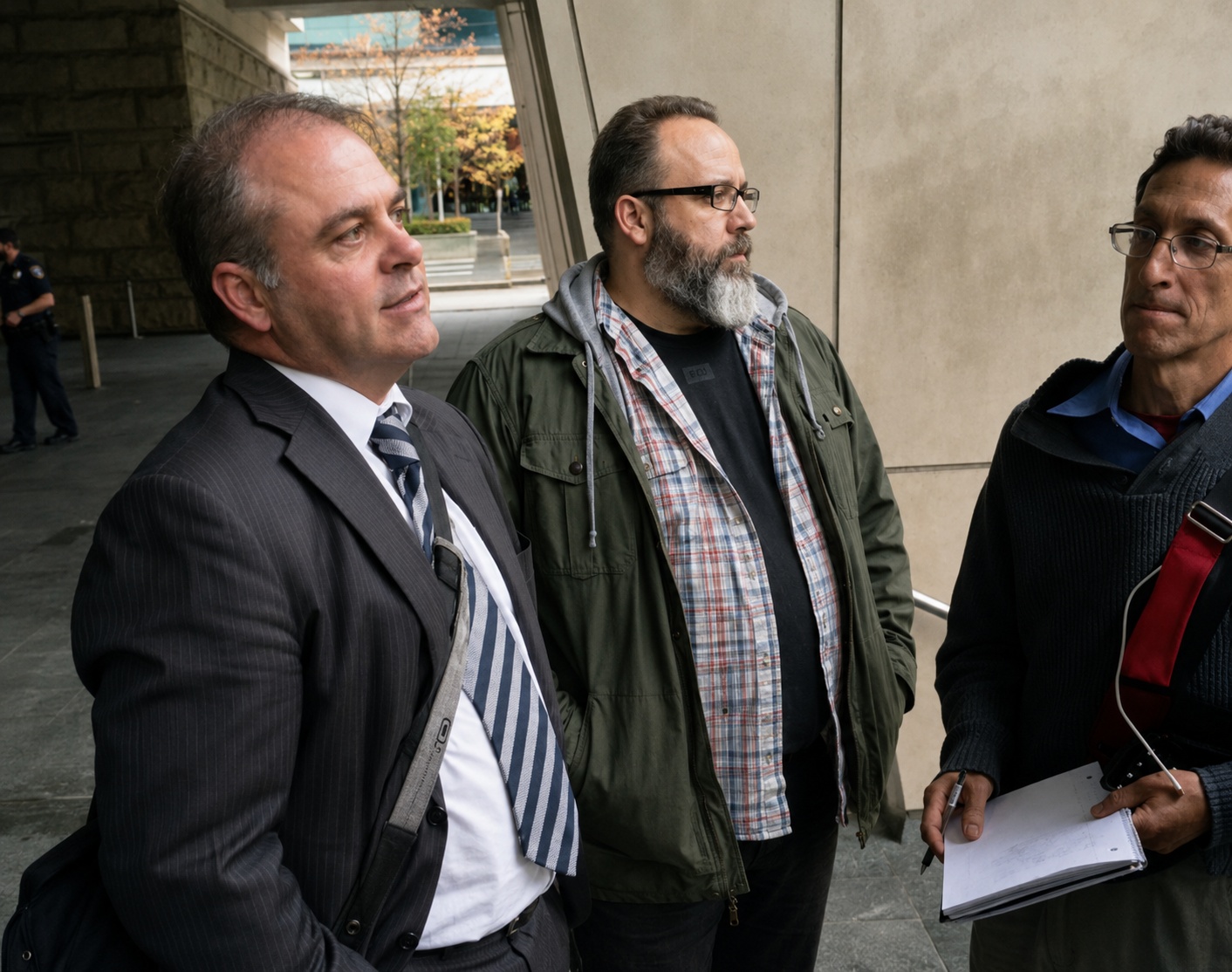 Attorney Marcus Mumford outside the federal courthouse in Oregon